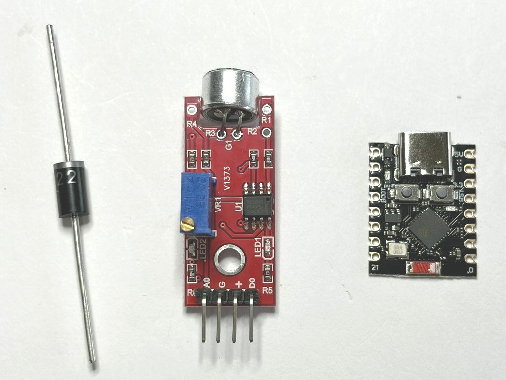 ダイオード、音センサーKY-037、ESP32C3 SuperMini